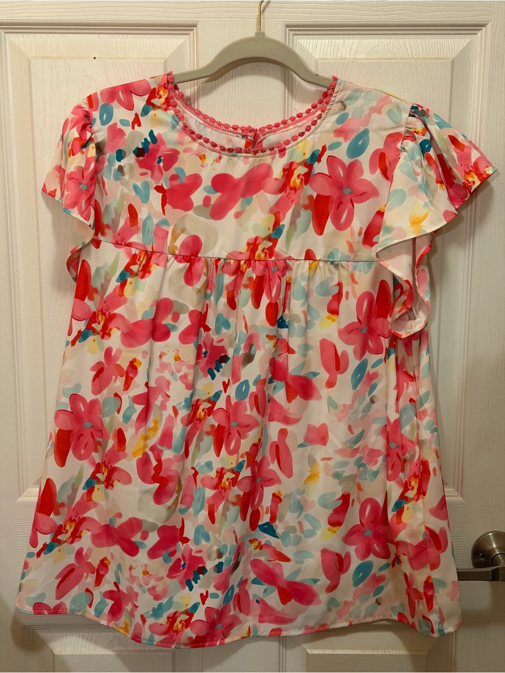 Floral Watercolor Flutter Sleeve Dress - Pink Multi